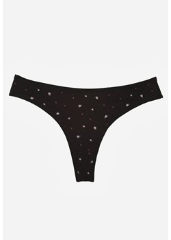 Czarne Majtki Stringi z Bawełną w Kwiaty Calylia ze sklepu born2be.pl w kategorii Majtki damskie - zdjęcie 188022749
