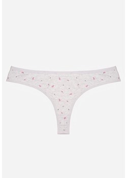 Jasnoszare Majtki Stringi z Bawełną w Kwiaty Calylia ze sklepu born2be.pl w kategorii Majtki damskie - zdjęcie 188022756
