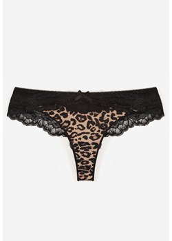 Czarno-Beżowe Majtki Typu Stringi z Koronką Nedareanes ze sklepu born2be.pl w kategorii Majtki damskie - zdjęcie 188022805