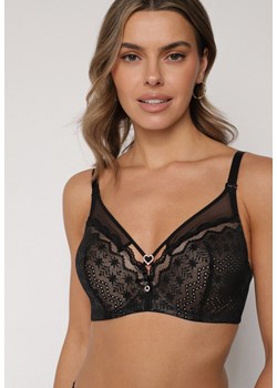 Czarno-Beżowy Koronkowy Biustonosz Ozdobiony Cyrkoniowym Sercem Galirope ze sklepu born2be.pl w kategorii Biustonosze - zdjęcie 188023028