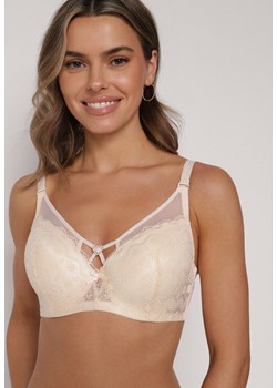 Jasnobeżowy Koronkowy Biustonosz Ozdobiony Cyrkoniowym Sercem Galirope ze sklepu born2be.pl w kategorii Biustonosze - zdjęcie 188023035