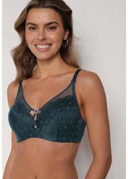 Ciemnozielony Koronkowy Biustonosz Ozdobiony Cyrkoniowym Sercem Galirope ze sklepu born2be.pl w kategorii Biustonosze - zdjęcie 188023049