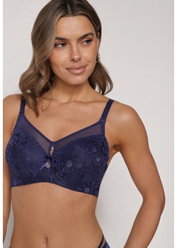 Granatowy Biustonosz z Koronką i Transparentną Wstawką Heliphine ze sklepu born2be.pl w kategorii Biustonosze - zdjęcie 188023077
