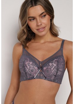 Szaro-Różowy Biustonosz z Koronką i Transparentną Wstawką Heliphine ze sklepu born2be.pl w kategorii Biustonosze - zdjęcie 188023098