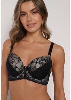 Czarno-Beżowy Biustonosz Ozdobiony Cyrkoniami i Koronką Corraella ze sklepu born2be.pl w kategorii Biustonosze - zdjęcie 188023119