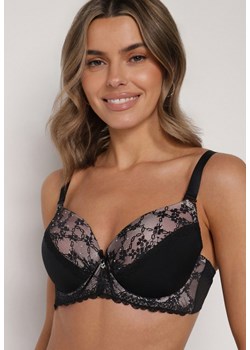 Czarno-Różowy Biustonosz Ozdobiony Cyrkoniami i Koronką Corraella ze sklepu born2be.pl w kategorii Biustonosze - zdjęcie 188023126