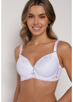 Biały Biustonosz Ozdobiony Cyrkoniami i Koronką Corraella ze sklepu born2be.pl w kategorii Biustonosze - zdjęcie 188023147