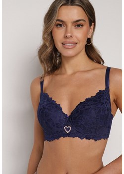 Granatowy Biustonosz z Koronką i Sercem z Cyrkonii Coratune ze sklepu born2be.pl w kategorii Biustonosze - zdjęcie 188023175