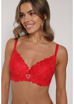 Czerwony Biustonosz z Koronką i Sercem z Cyrkonii Coratune ze sklepu born2be.pl w kategorii Biustonosze - zdjęcie 188023189