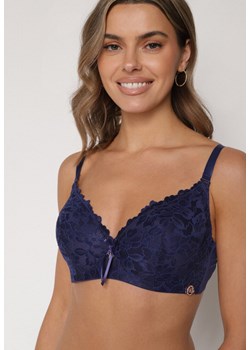 Granatowy Koronkowy Biustonosz z Kokardką Nealenia ze sklepu born2be.pl w kategorii Biustonosze - zdjęcie 188023266