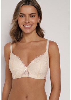 Beżowy Koronkowy Biustonosz z Kokardką Nealenia ze sklepu born2be.pl w kategorii Biustonosze - zdjęcie 188023287