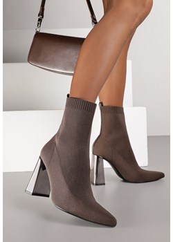 Brązowe Botki Vices na Obcasie z Elastyczną Cholewką Falienne ze sklepu born2be.pl w kategorii Botki - zdjęcie 188023446