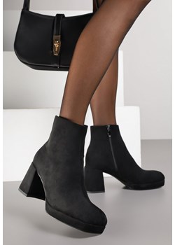 Czarne Botki do Kostki Vices na Słupku z Imitacji Zamszu Dodvire ze sklepu born2be.pl w kategorii Botki - zdjęcie 188023488