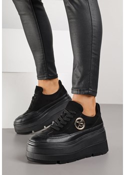 Czarne Sneakersy Vices na Platformie Zdobione Okrągłą Aplikacją Wodvire ze sklepu born2be.pl w kategorii Buty sportowe damskie - zdjęcie 188023558