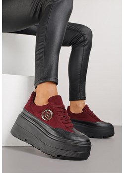 Bordowe Sneakersy Vices na Platformie Zdobione Okrągłą Aplikacją Wodvire ze sklepu born2be.pl w kategorii Buty sportowe damskie - zdjęcie 188023565