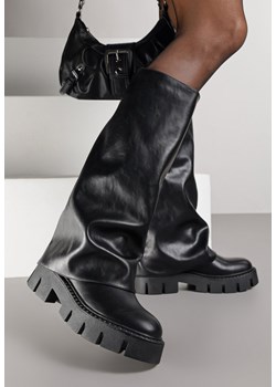 Czarne Kozaki na Tłoczonej Podeszwie z Cholewką Imitującą Nogawkę Espena ze sklepu born2be.pl w kategorii Kozaki damskie - zdjęcie 188023586