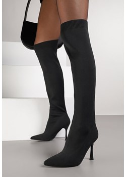 Czarne Kozaki Vices na Szpilce ze Skarpetową Cholewką Nuira ze sklepu born2be.pl w kategorii Kozaki damskie - zdjęcie 188023656