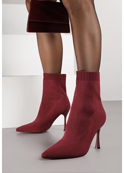 Bordowe Botki Vices na Szpilce ze Skarpetową Cholewką Nalumela ze sklepu born2be.pl w kategorii Botki - zdjęcie 188023677