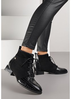 Czarne Sznurowane Botki Vices do Kostki z Wężowym Tłoczeniem Wodvira ze sklepu born2be.pl w kategorii Botki - zdjęcie 188023726