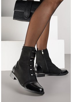 Czarne Botki Vices z Lakierowanymi Wstawkami w Stylu Krokodyla  Olitta ze sklepu born2be.pl w kategorii Botki - zdjęcie 188023795