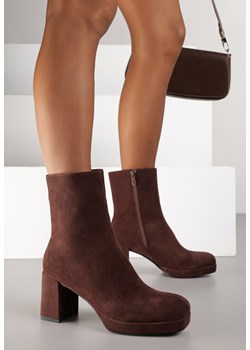 Brązowe Botki Vices na Obcasie i Platformie z Kwadratowym Noskiem Faliresa ze sklepu born2be.pl w kategorii Botki - zdjęcie 188023837
