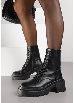 Czarne Botki Typu Workery Vices Platformie z Tłoczeniem i Ozdobą Violowa ze sklepu born2be.pl w kategorii Botki - zdjęcie 188023858