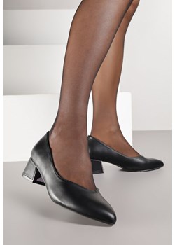 Czarne Czółenka na Obcasie Vices ze Skórzaną Wkładką i Metaliczną Wstawką Ziztte ze sklepu born2be.pl w kategorii Czółenka - zdjęcie 188023907