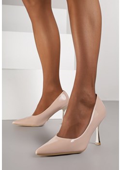 Beżowe Lakierowane Szpilki Vices ze Skórzaną Wkładką i Metaliczną Wstawką Fallenisse ze sklepu born2be.pl w kategorii Czółenka - zdjęcie 188023935