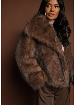 Brązowa Kurtka Futerko o Jednorzędowym Kroju z Szerokim Kołnierzem Dezile ze sklepu renee.pl w kategorii Futra damskie - zdjęcie 188024105