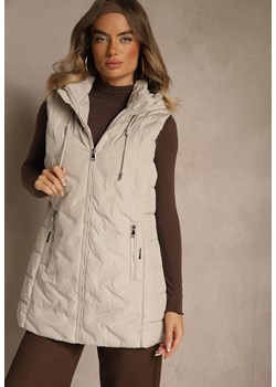 Ciemnobeżowa Taliowana Kamizelka Przejściowa z Kapturem Olepia ze sklepu renee.pl w kategorii Kamizelki damskie - zdjęcie 188024119