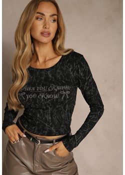 Czarna Bluzka Longsleeve Ozdobiona Geometrycznym Motywem Uninessa ze sklepu renee.pl w kategorii Bluzki damskie - zdjęcie 188024149