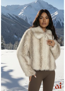 Jasnobeżowa Klasyczna Kurtka Futerko z Zapięciem na Zamek Błyskawiczny Tuswella ze sklepu renee.pl w kategorii Futra damskie - zdjęcie 188024199
