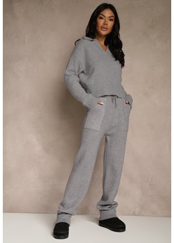 Szare Spodnie z Wełną ze Sznurkiem i Ozdobnymi Kieszeniami Moneressa ze sklepu renee.pl w kategorii Spodnie damskie - zdjęcie 188024238