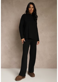 Czarny Komplet Dzianinowy Spodnie o Szerokim Kroju i Sweter Półgolf Datusa ze sklepu renee.pl w kategorii Komplety i garnitury damskie - zdjęcie 188024258