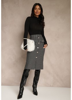Czarno-Biała Tweedowa Spódnica Ołówkowa w Kratę z Guzikami Aretusa ze sklepu renee.pl w kategorii Spódnice - zdjęcie 188024279