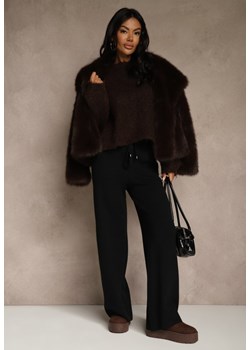 Czarne Szerokie Spodnie Dzianinowe Ozdobione Sznurkami Meretusa ze sklepu renee.pl w kategorii Spodnie damskie - zdjęcie 188024319