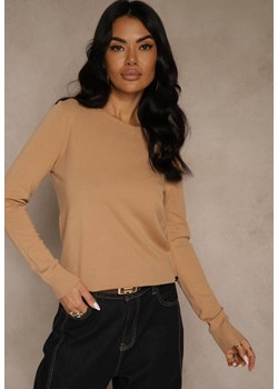 Ciemnobeżowy Gładki Sweter w Minimalistycznym Stylu Tevra ze sklepu renee.pl w kategorii Swetry damskie - zdjęcie 188024368