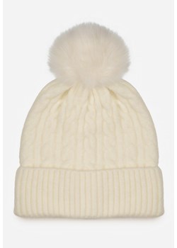 Jasnobeżowa Czapka z Pomponem Zdobiona Warkoczowym Splotem Vetizare ze sklepu renee.pl w kategorii Czapki zimowe damskie - zdjęcie 188024407