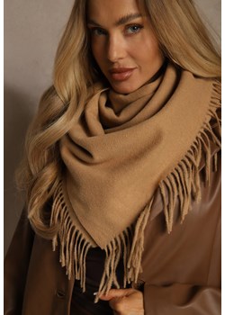 Brązowy Bawełniano-Wiskozowy Szalik w Kształcie Trójkąta z Frędzlami Vetisara ze sklepu renee.pl w kategorii Szaliki i chusty damskie - zdjęcie 188024415