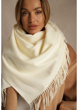 Jasnobeżowy Bawełniano-Wiskozowy Szalik w Kształcie Trójkąta z Frędzlami Vetisara ze sklepu renee.pl w kategorii Szaliki i chusty damskie - zdjęcie 188024419