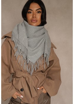 Szary Bawełniano-Wiskozowy Szalik w Kształcie Trójkąta z Frędzlami Vetisara ze sklepu renee.pl w kategorii Szaliki i chusty damskie - zdjęcie 188024427