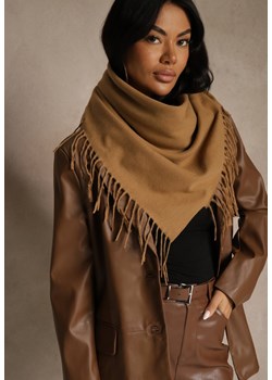 Jasnobrązowy Szalik w Kształcie Trójkąta z Frędzlami Vetifare ze sklepu renee.pl w kategorii Szaliki i chusty damskie - zdjęcie 188024449
