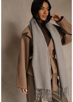 Szary Gładki Szalik z Frędzlami Vetimare ze sklepu renee.pl w kategorii Szaliki i chusty damskie - zdjęcie 188024465