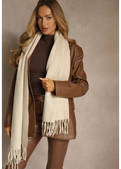 Beżowy Gładki Szalik z Frędzlami Vetimare ze sklepu renee.pl w kategorii Szaliki i chusty damskie - zdjęcie 188024477