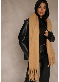 Jasnobrązowy Szalik Ozdobiony Frędzlami Owedela ze sklepu renee.pl w kategorii Szaliki i chusty damskie - zdjęcie 188024505