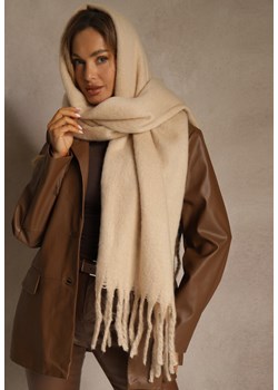 Beżowy Szalik Ozdobiony Frędzlami Owedela ze sklepu renee.pl w kategorii Szaliki i chusty damskie - zdjęcie 188024509