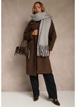 Szary Szalik Ozdobiony Frędzlami Owedela ze sklepu renee.pl w kategorii Szaliki i chusty damskie - zdjęcie 188024518