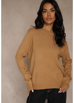 Brązowy Klasyczny Sweter z Wełną i Bawełną Bez Zdobień Neandia ze sklepu renee.pl w kategorii Swetry damskie - zdjęcie 188024537