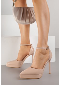 Beżowe Szpilki Lakierowane z Platformą Nilafera ze sklepu renee.pl w kategorii Czółenka - zdjęcie 188024586