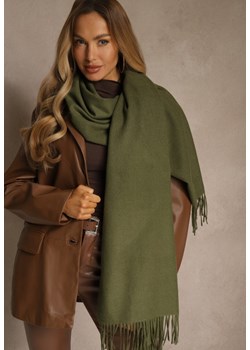 Ciemnozielony Szalik z Wiskozą Bawełną i Frędzlami Siathlin ze sklepu renee.pl w kategorii Szaliki i chusty damskie - zdjęcie 188024829